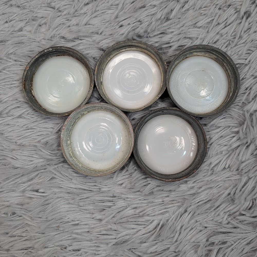 Vintage Ball Mason Zinc Lid With Milk Glass Insert Genuine Cap Canning Lot Of 5
